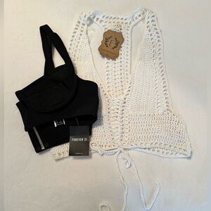 NWT Black & White Corchet Crop Tops Size Large